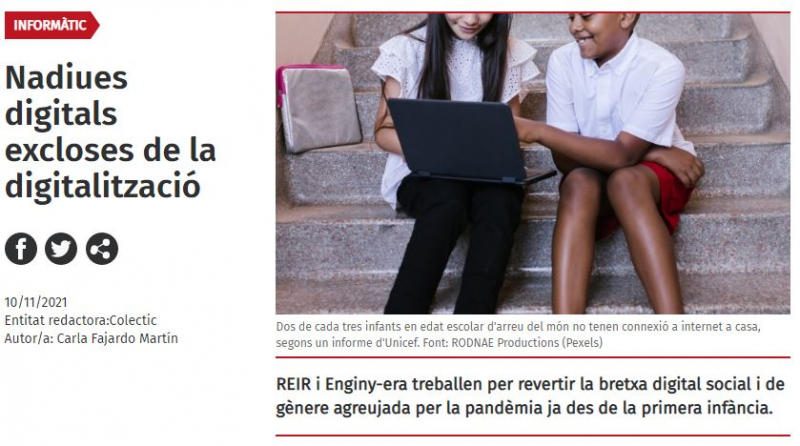 Article "Nadiues digitals excloses de la digitalitzaciÃ³" al Portal Xarxanet segons l'experiÃ¨ncia de REIR i d'ENGINY-era