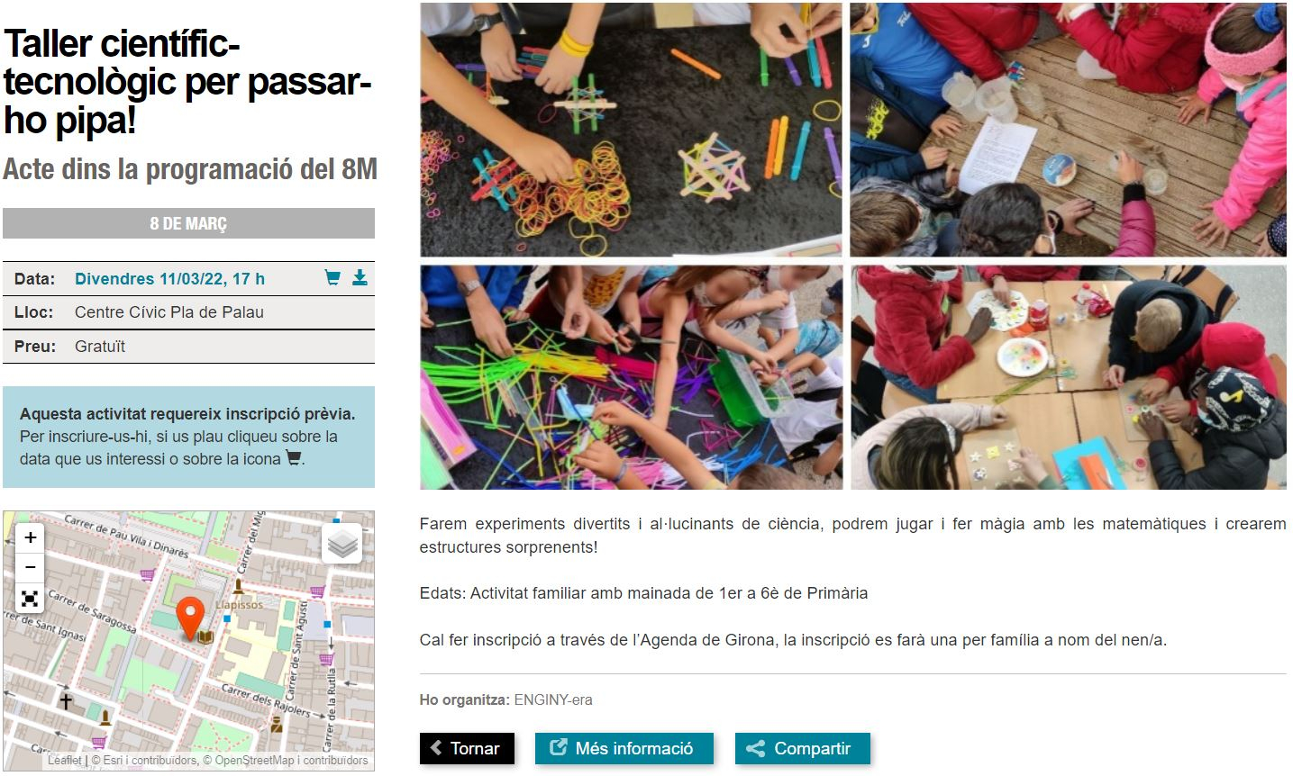 Ja us podeu apuntar al taller familiar presencial GRATU&Iuml;T d'ENGINY-era en el marc del 8M!