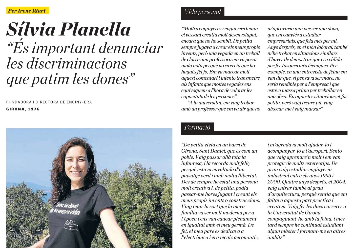 Article al Diari ARA en la secci&oacute; "Emprenem" a S&iacute;lvia Planella, fundadora i directora d'ENGINY-era