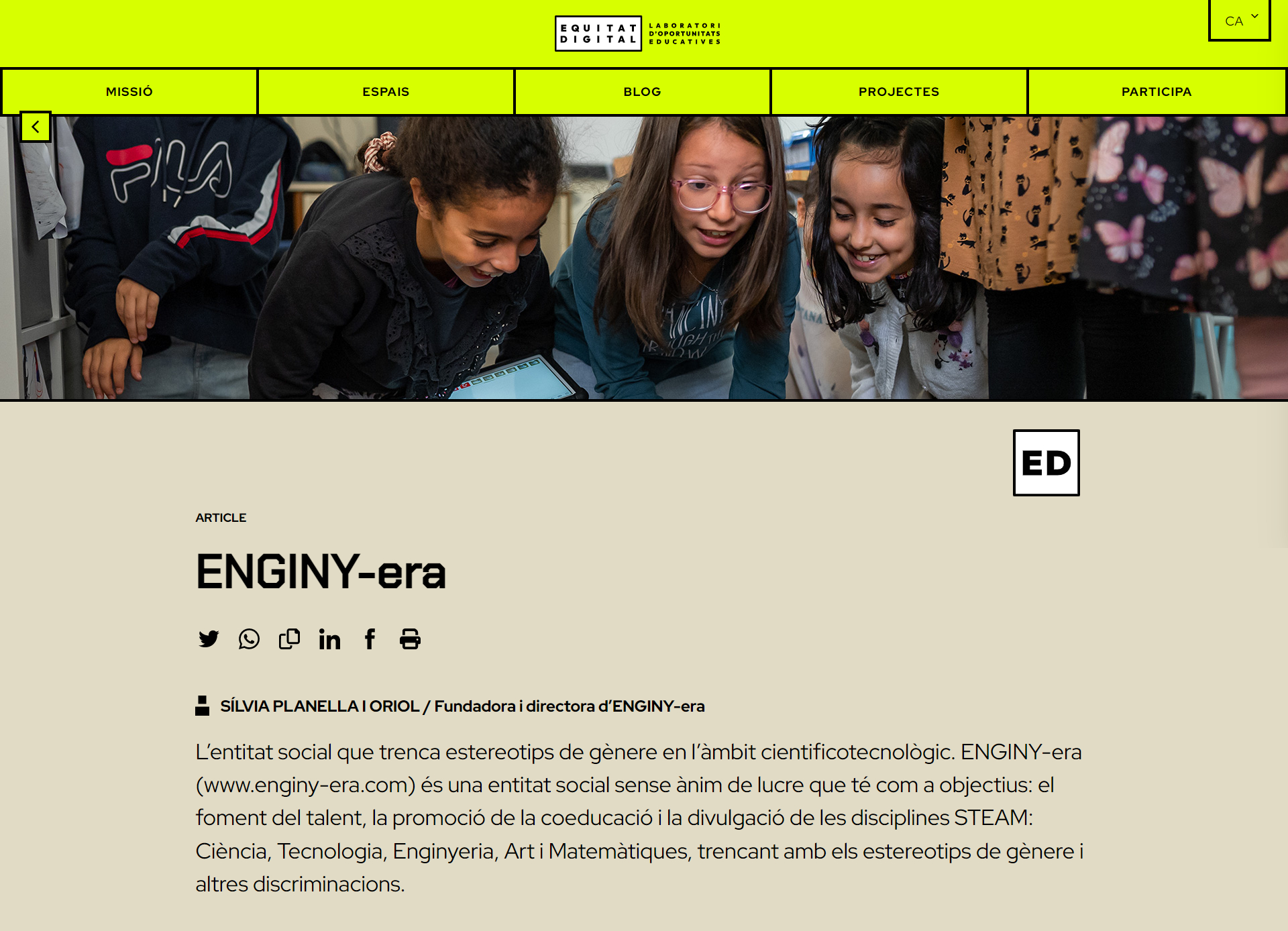 Article d'ENGINY-era en l'espai "Equitat Digital" de Fundaci&oacute; Bofill
