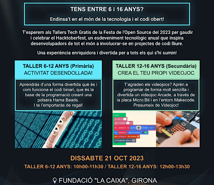 ENGINY-era participa el dissbte 21/10 en la Festa OpenSource Girona dins el Hacktoberfest amb tallers tecnol&ograve;gics des de 6 a 12 anys. T'hi apuntes?