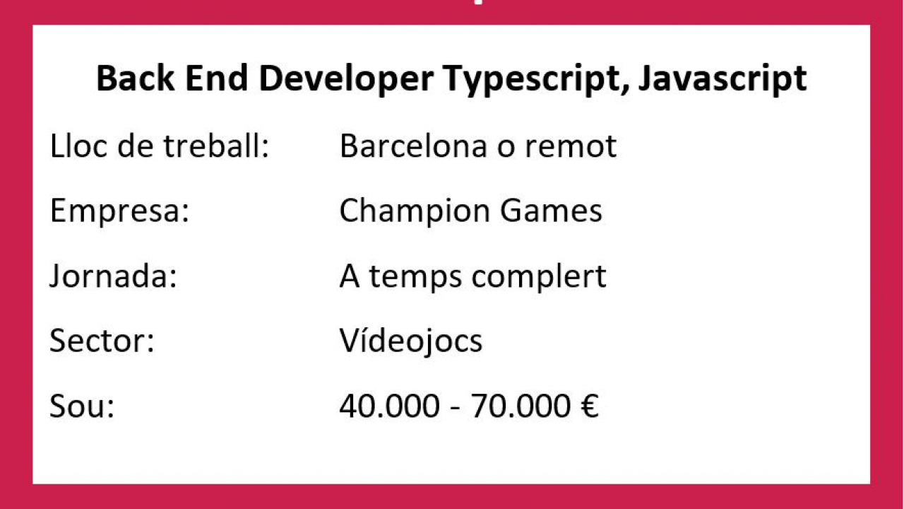  OFERTA VIGENTE: Back End Developer Typescript, Javascript